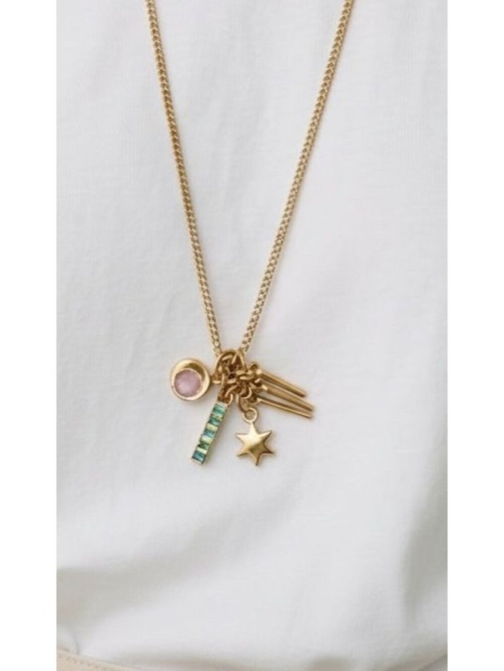 NWT J.Crew Star Charm Gold Necklace Colorful Pendants Rhinestone Rare